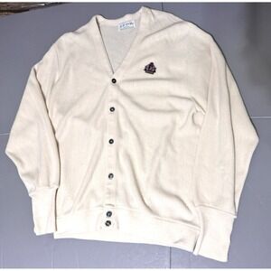 Izod Cardigan Mens Large Ivory Cream 100 Acrylic Button Long Sleeve Grandpa Vtg